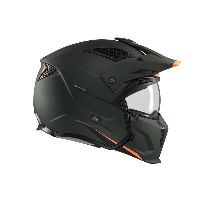 Open helm met masker MT Streetfighter SV S Solid A6 matgroen met iridium vizier