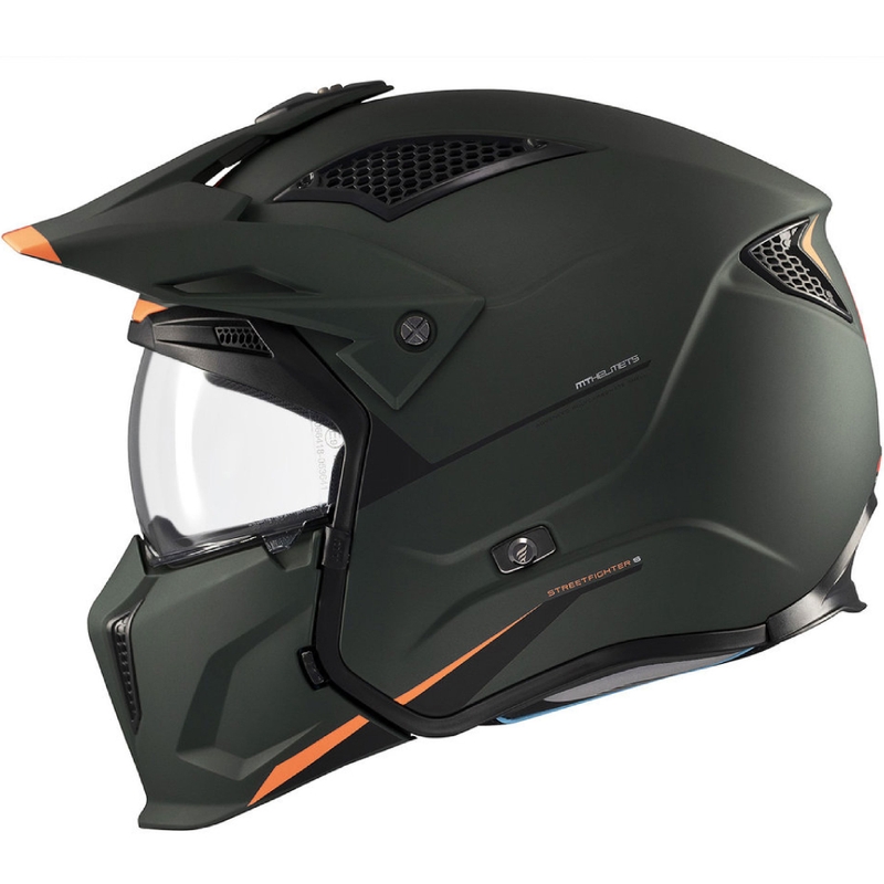 Open helm met masker MT Streetfighter SV S Solid A6 matgroen met iridium vizier