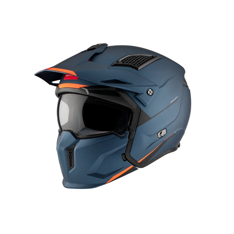 Open helm met masker MT Streetfighter SV S Solid A7 matblauw met iridium vizier