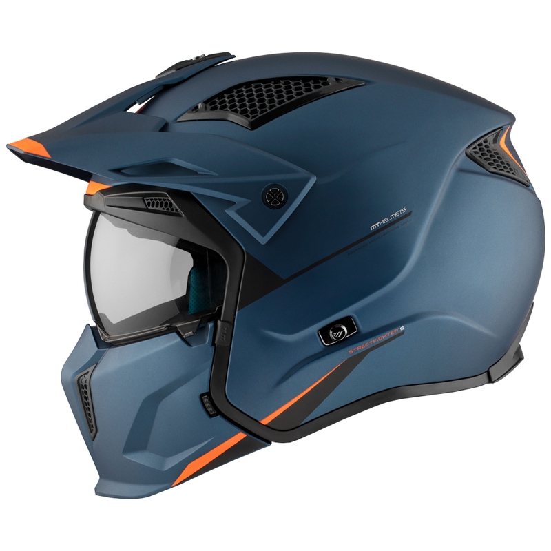 Open helm met masker MT Streetfighter SV S Solid A7 matblauw met iridium vizier