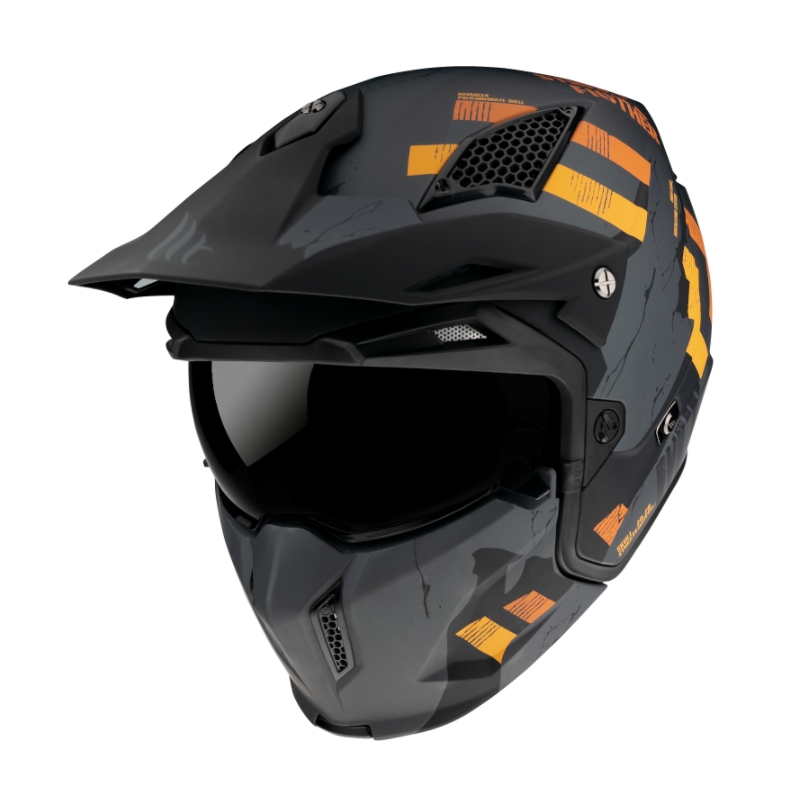 Open helm met masker MT Streetfighter Skull 2020 grijsoranje met iridium vizier