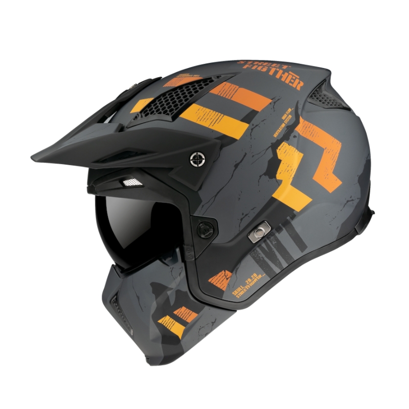 Open helm met masker MT Streetfighter Skull 2020 grijsoranje met iridium vizier