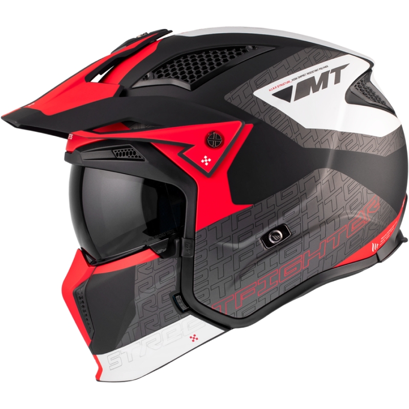 Open helm met masker MT Streetfighter SV Totem B15 zwart-grijs-wit-rood met iridium vizier