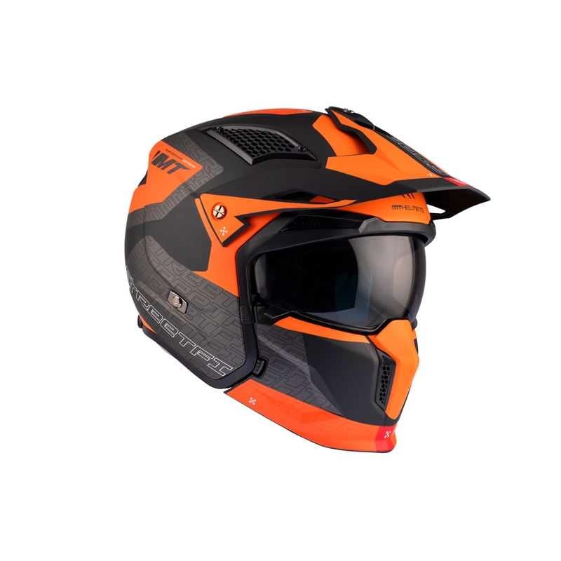 Open helm met masker MT Streetfighter SV Totem B4 zwart-grijs-oranje met iridium vizier