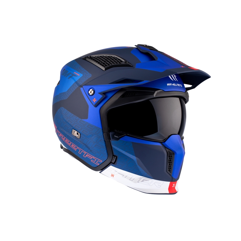 Open helm met masker MT Streetfighter SV Totem C17 wit-blauw met iridium vizier