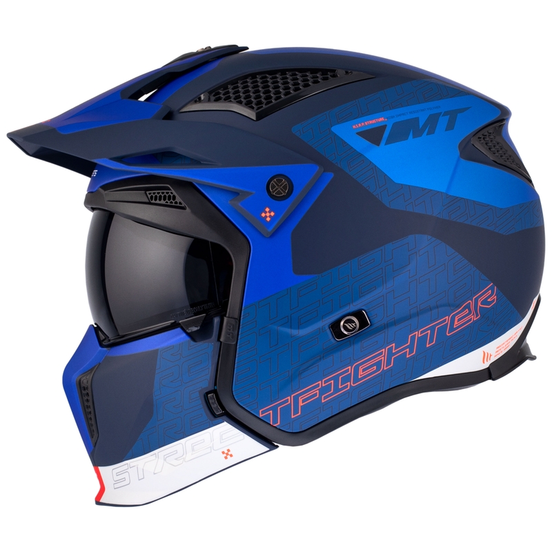 Open helm met masker MT Streetfighter SV Totem C17 wit-blauw met iridium vizier