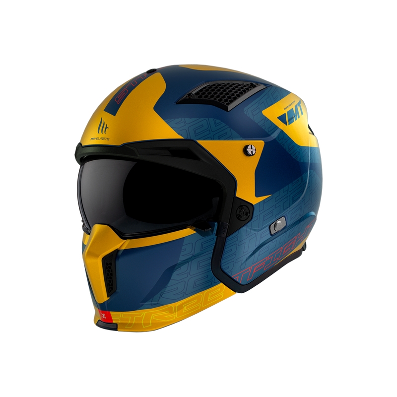 Open helm met masker MT Streetfighter SV Totem C3 blauw-geel met iridium vizier