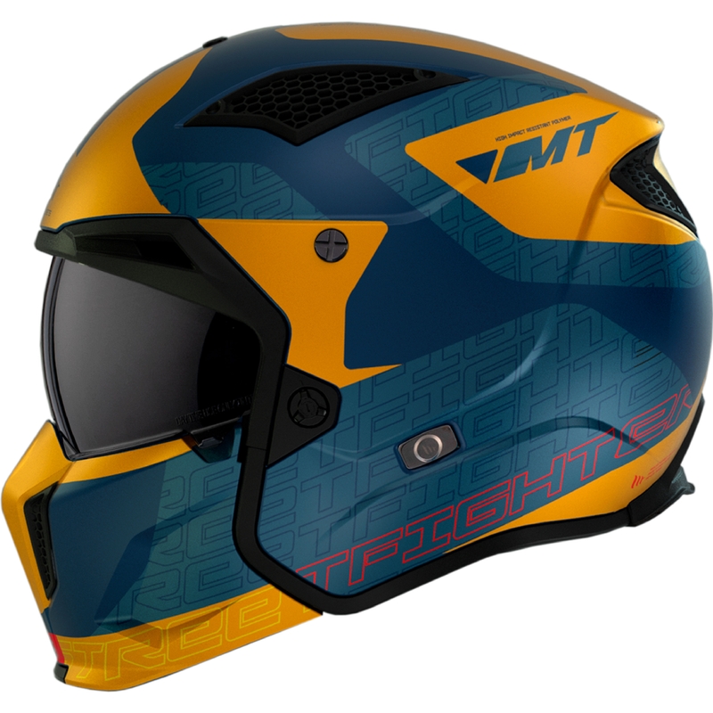 Open helm met masker MT Streetfighter SV Totem C3 blauw-geel met iridium vizier