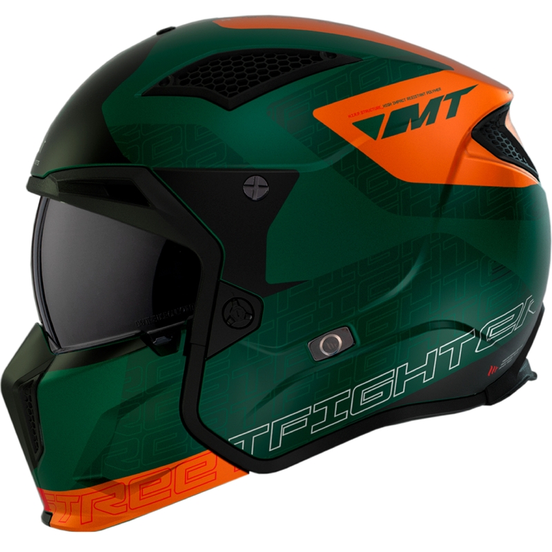 Open helm met masker MT Streetfighter SV Totem C6 zwart-oranje-groen met iridium plexiglas