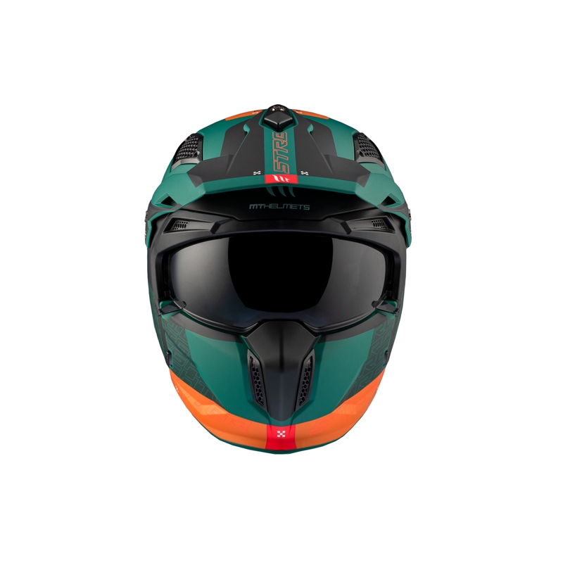 Open helm met masker MT Streetfighter SV Totem C6 zwart-oranje-groen met iridium plexiglas