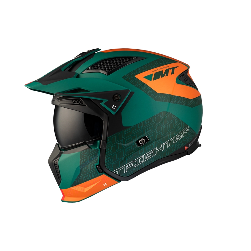 Open helm met masker MT Streetfighter SV Totem C6 zwart-oranje-groen met iridium plexiglas