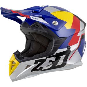 Kindercrosshelm ZED X1.9D TENDO parelblauw-rood-geel-zilver