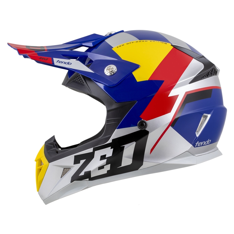Kindercrosshelm ZED X1.9D TENDO parelblauw-rood-geel-zilver