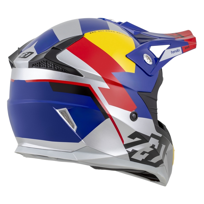 Kindercrosshelm ZED X1.9D TENDO parelblauw-rood-geel-zilver