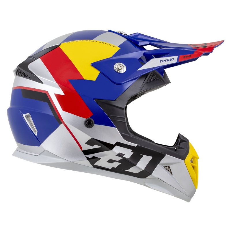 Kindercrosshelm ZED X1.9D TENDO parelblauw-rood-geel-zilver