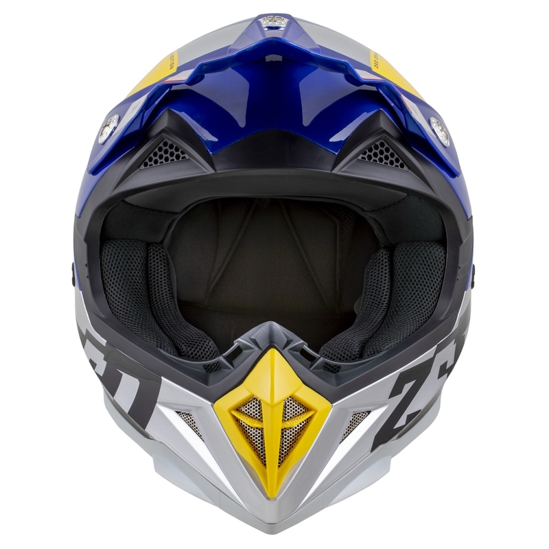 Kindercrosshelm ZED X1.9D TENDO parelblauw-rood-geel-zilver