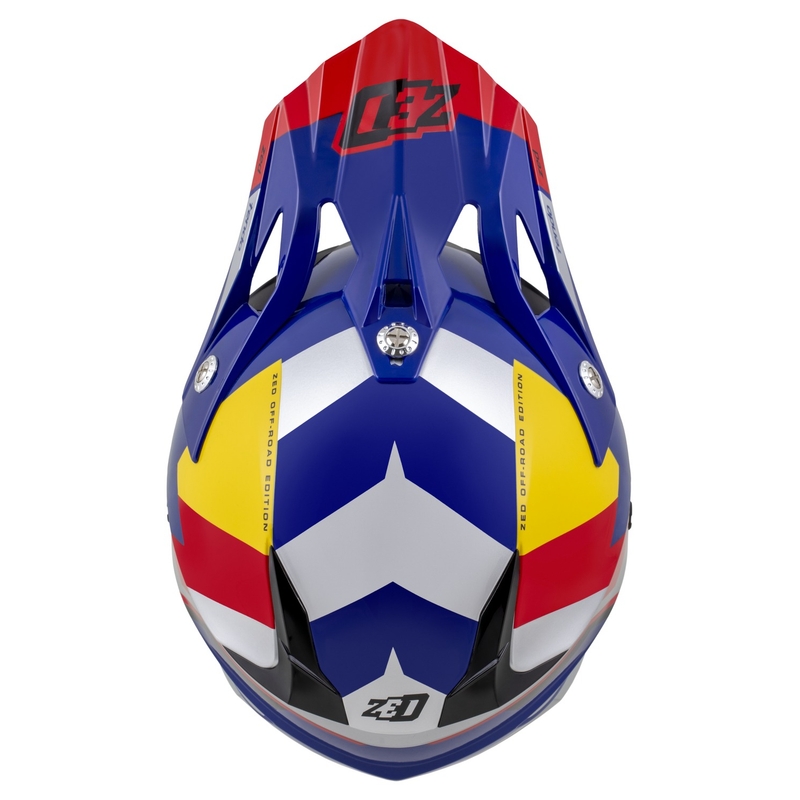 Kindercrosshelm ZED X1.9D TENDO parelblauw-rood-geel-zilver