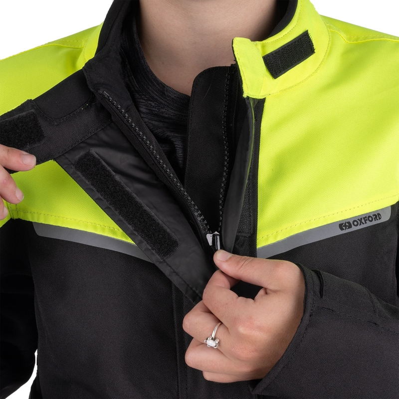 Dames motorjack Oxford Spartan Long WP zwart-fluogeel