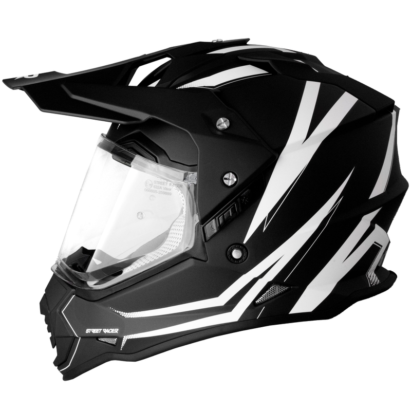 Enduro motorhelm Street Racer Ignite mat zwart/wit - II. kwaliteit