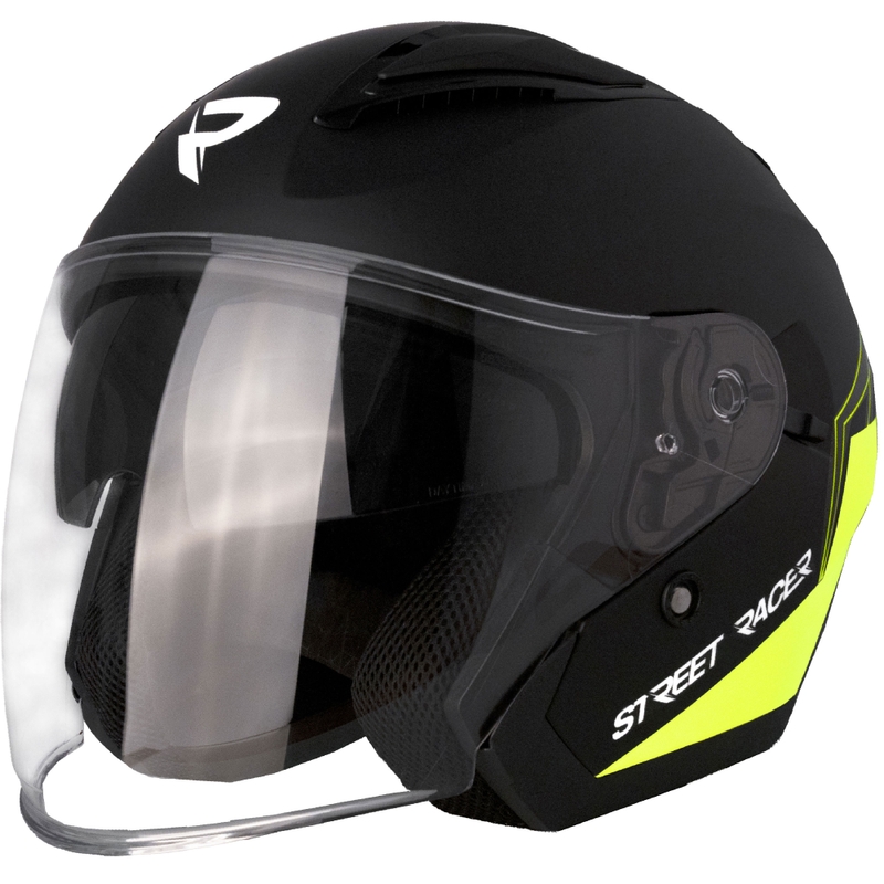 Open motorhelm Street Racer Sonic mat zwart-fluo geel - II. kwaliteit
