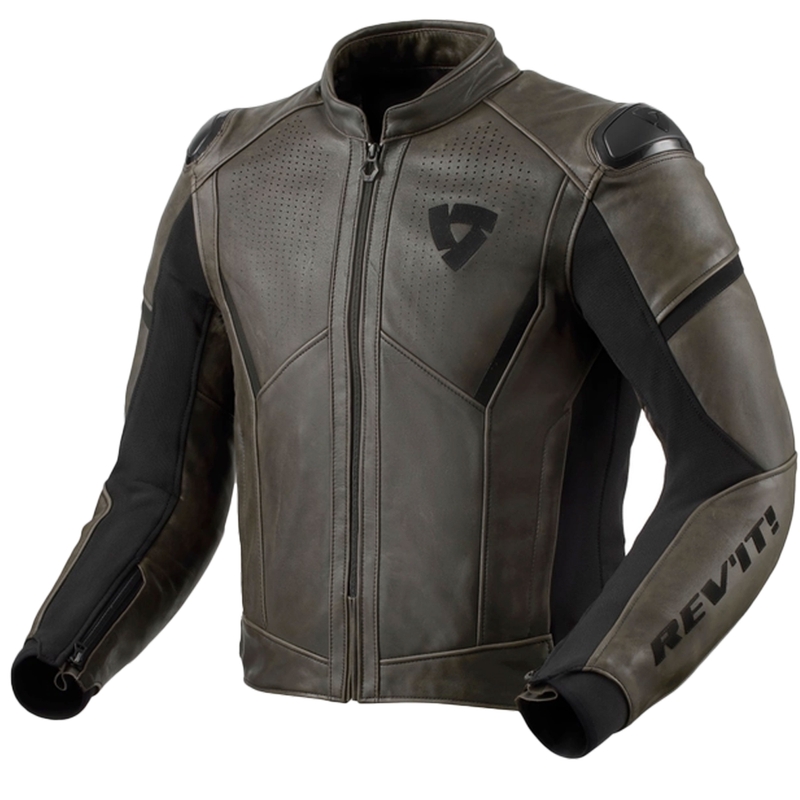 Revit Parallax Lederen Motorjas Donker Olijf
