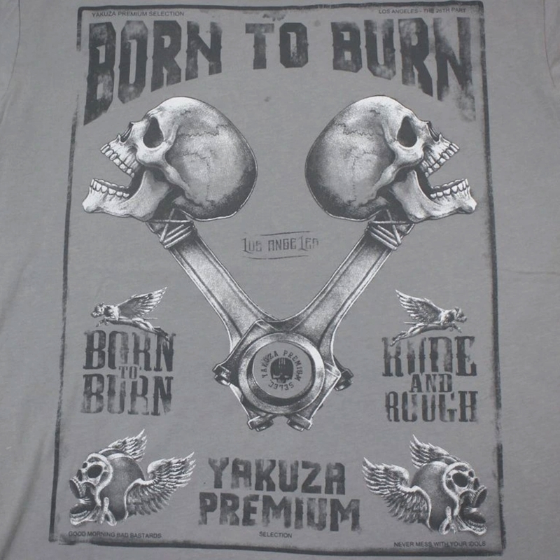 Yakuza Premium Rude and Rough Born to Burn T-shirt - Los Angeles grijs