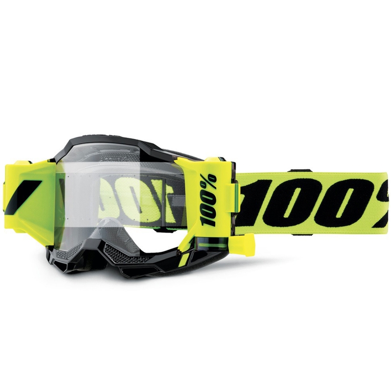 Motorcrossbril 100% Accuri 2 Forecast fluo geel met helder plexiglas