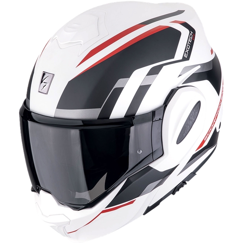 Scorpion EXO-TECH EVO FURIO opklapbare motorhelm mat wit-zwart-rood in de aanbieding uitverkoop