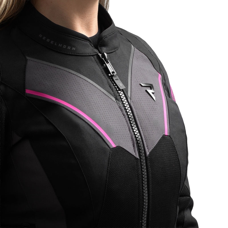 Damesfietsjack Hiflow V zwart-grijs-roze