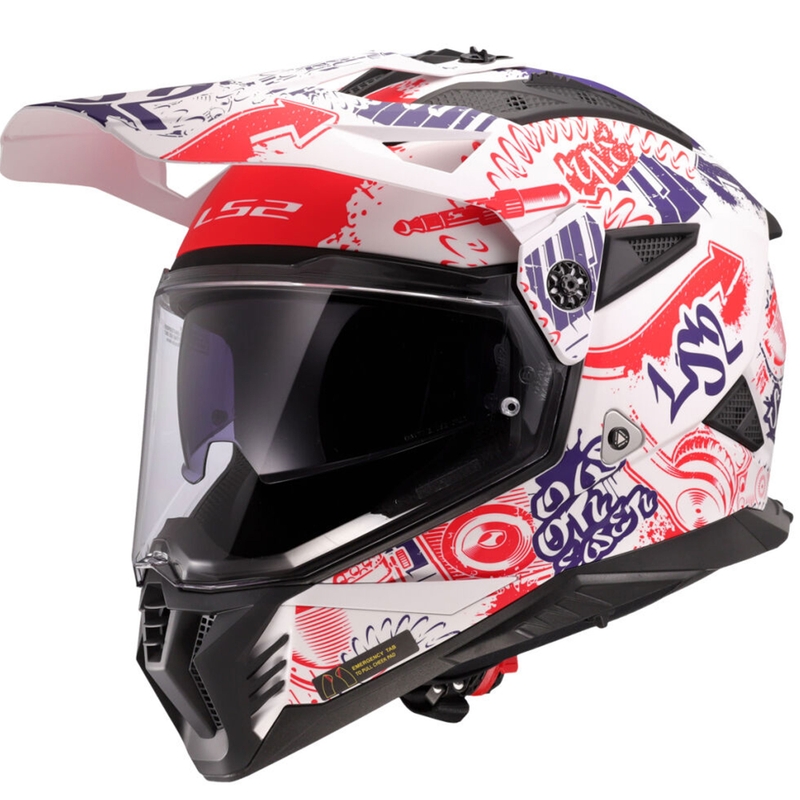 Enduro motorhelm LS2 MX702 Pioneer II Fantasy wit-rood-blauw