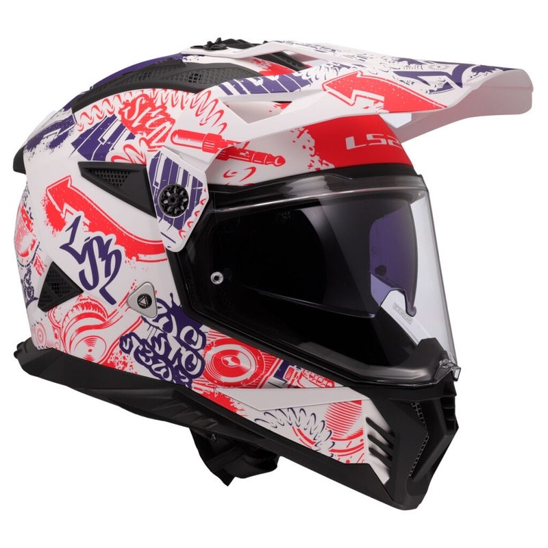 Enduro motorhelm LS2 MX702 Pioneer II Fantasy wit-rood-blauw