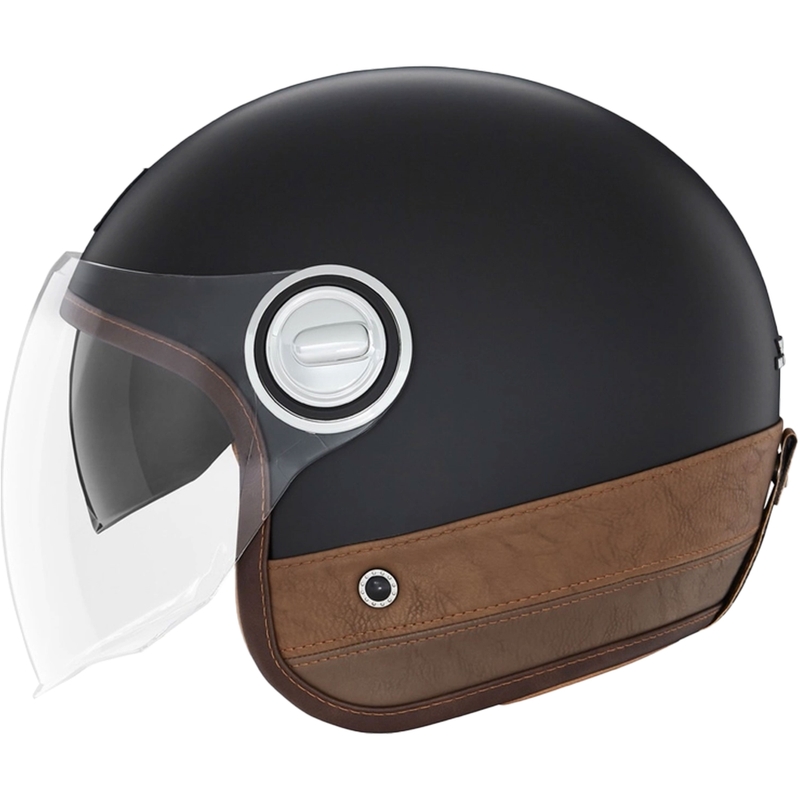 NOX PREMIUM Heritage open motorhelm, matzwart met bruin leer.