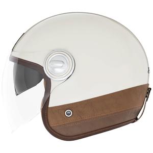 NOX PREMIUM Heritage Open Face Motorhelm Crème Wit met Bruin Leer