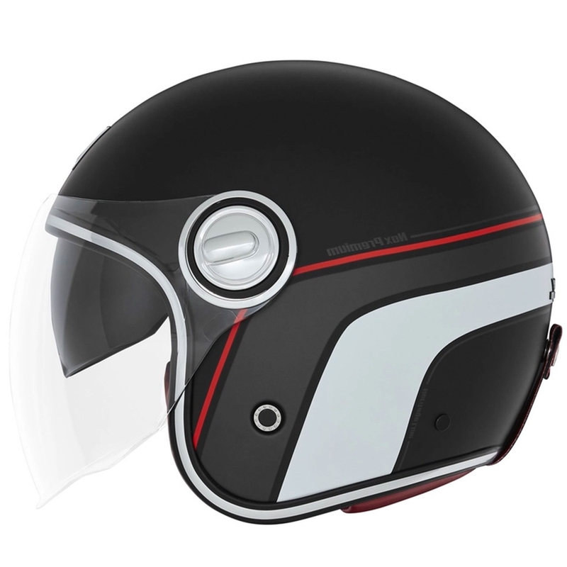 Open motorhelm NOX PREMIUM Heritage mat zwart-rood-wit