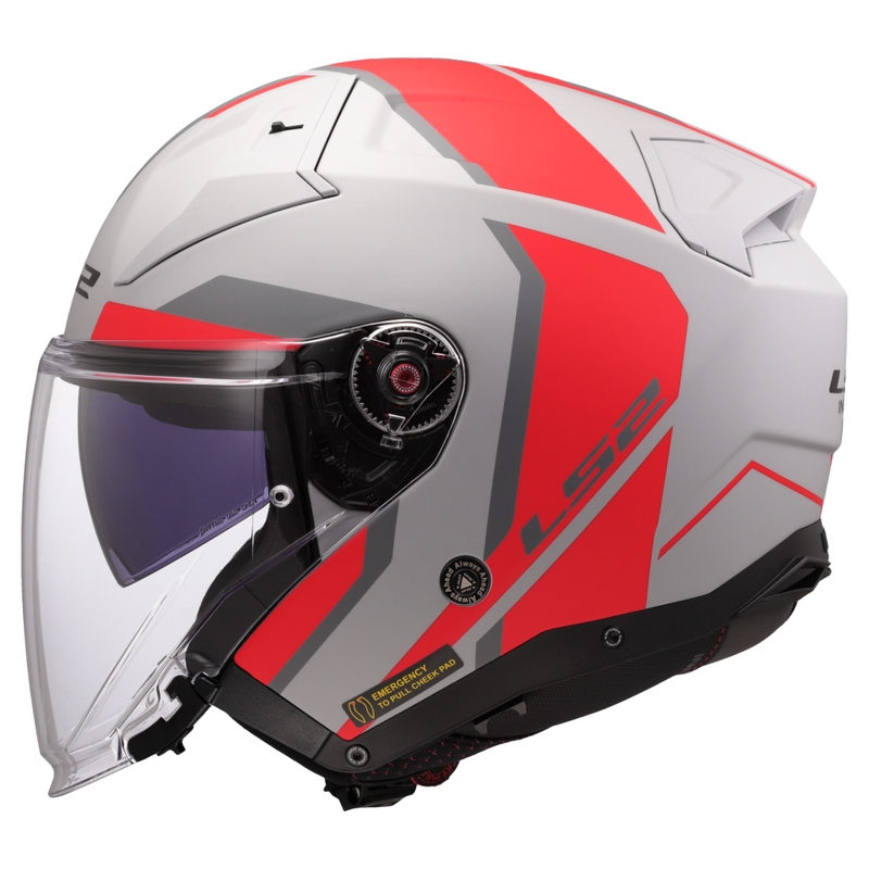 Open motorhelm LS2 OF603 Infinity II Focus grijs-rood