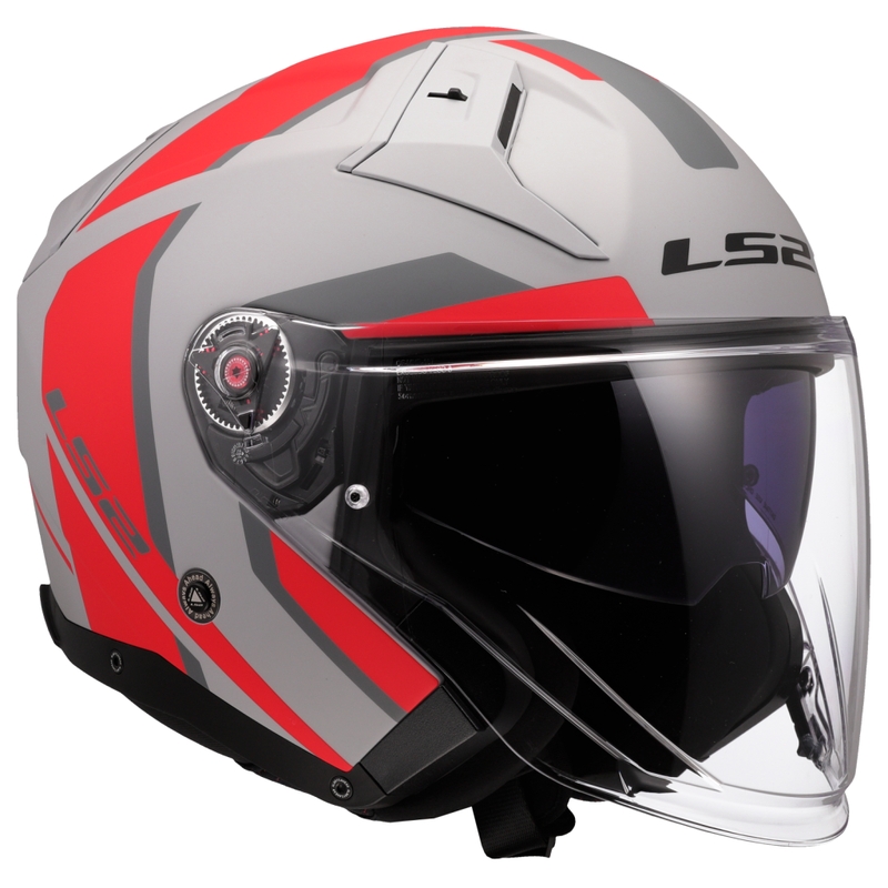 Open motorhelm LS2 OF603 Infinity II Focus grijs-rood