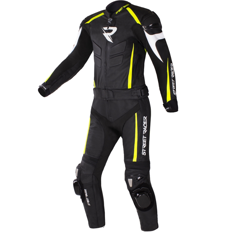 Street Racer Fast Track 2.1 leren motorpak zwart-fluorescent geel-wit