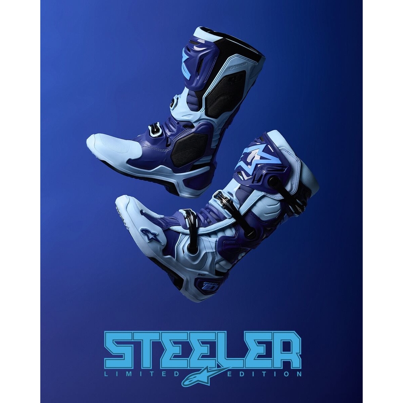 Alpinestars Tech 10 Limited Edition Steelers Motorlaarzen Blauw-Lichtblauw