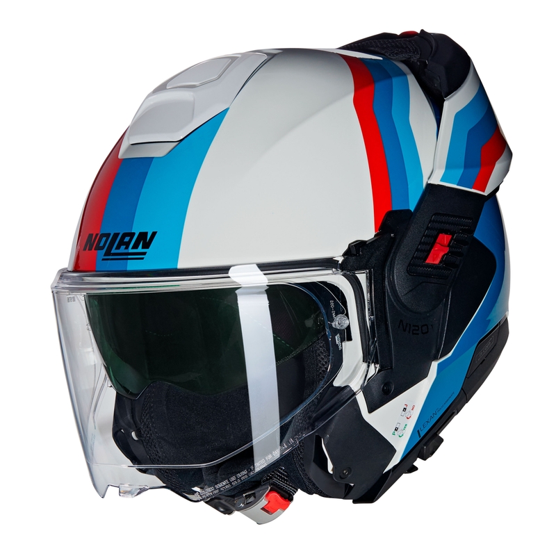 Opklapbare motorhelm Nolan N120-1 Lineo N-COM 347 wit-blauw-rood