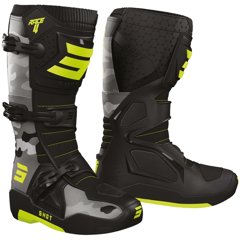 Motocrosslaarzen Shot Race 4 camouflage-fluor geel