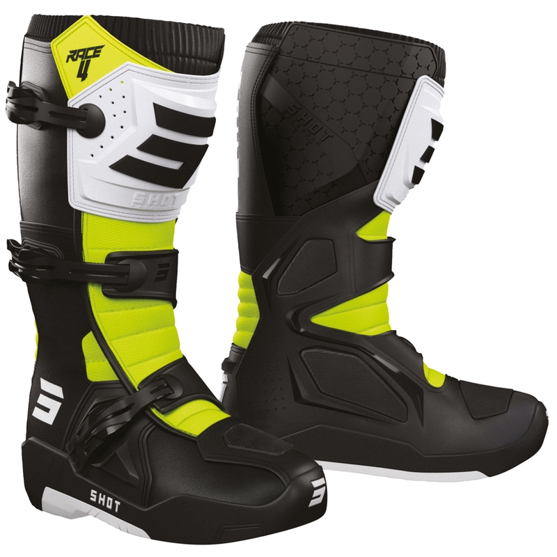 Shot Race 4 motorcrosslaarzen zwart-wit-fluor geel