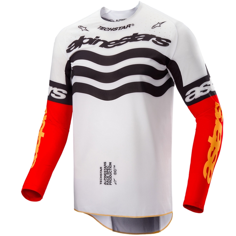 Alpinestars Techstar motorcross shirt limited edition Diep zwart-wit-fluorrood-oranje