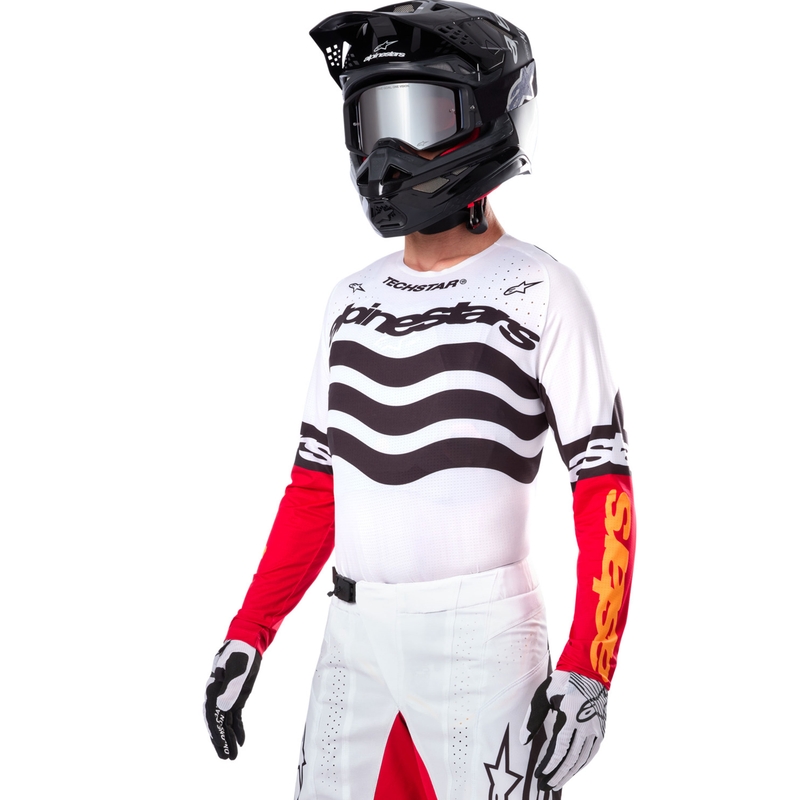 Alpinestars Techstar motorcross shirt limited edition Diep zwart-wit-fluorrood-oranje