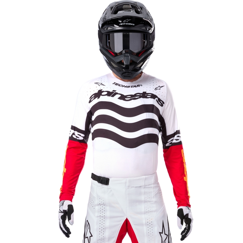 Alpinestars Techstar motorcross shirt limited edition Diep zwart-wit-fluorrood-oranje