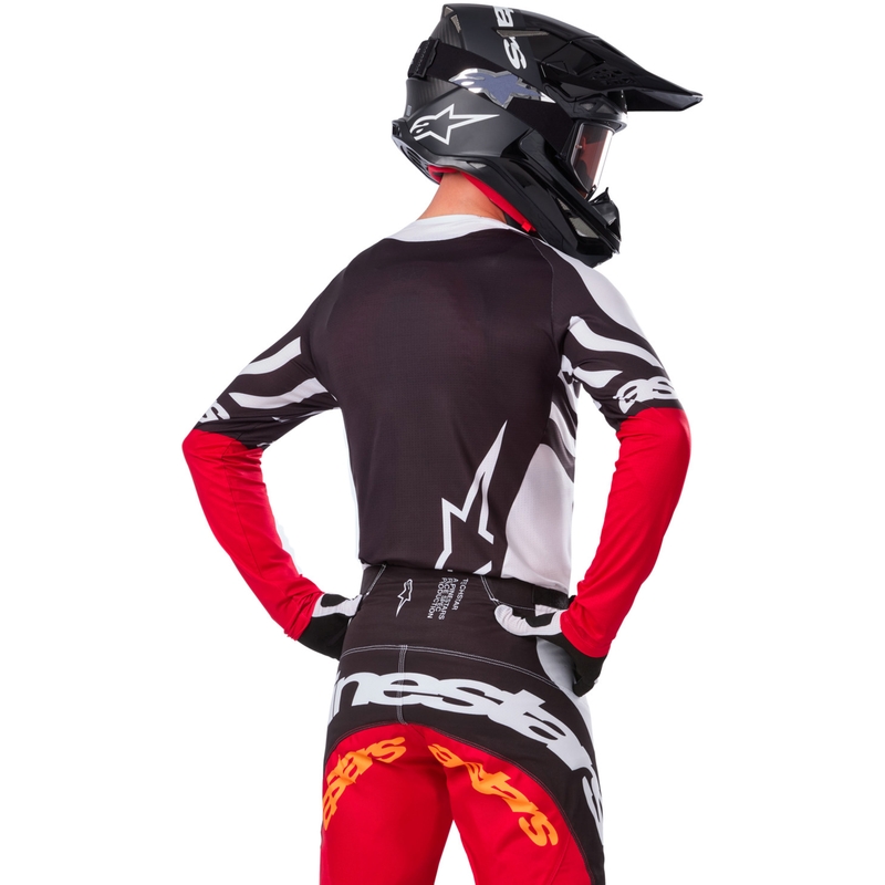 Alpinestars Techstar motorcross shirt limited edition Diep zwart-wit-fluorrood-oranje