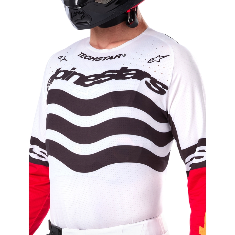 Alpinestars Techstar motorcross shirt limited edition Diep zwart-wit-fluorrood-oranje