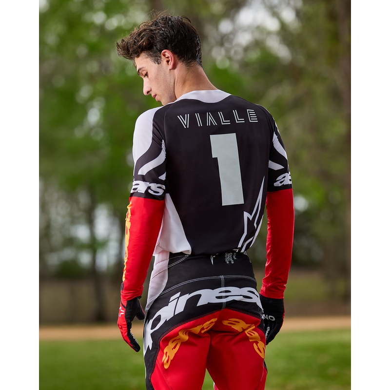 Alpinestars Techstar crossbroek limited edition Diepzwart-wit-fluorrood-oranje