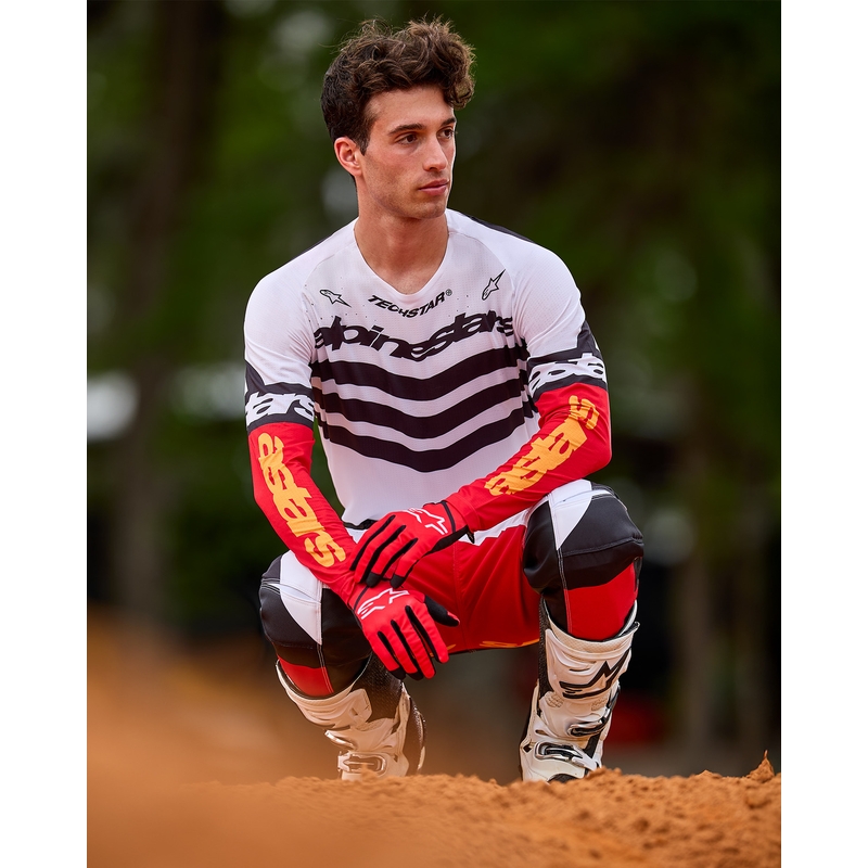 Alpinestars Techstar crossbroek limited edition Diepzwart-wit-fluorrood-oranje