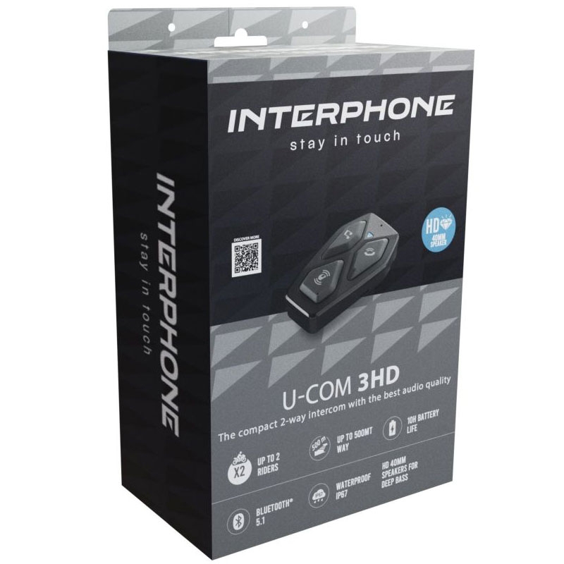 Bluetooth-headset voor gesloten en open helmen Interphone U-COM3 met HD-luidsprekers