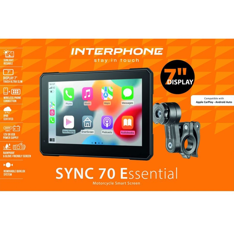 Interphone SYNC70 ESSENTIAL Apple CarPlay en Android Auto display voor motorfietsen